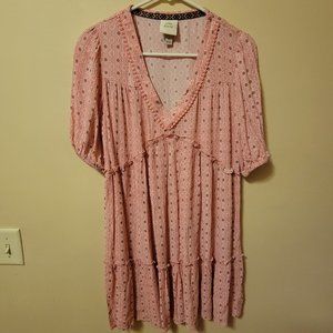 Knox Rose Coral Pink Floral Peasant Puff Sleeve Boho Babydoll Dress